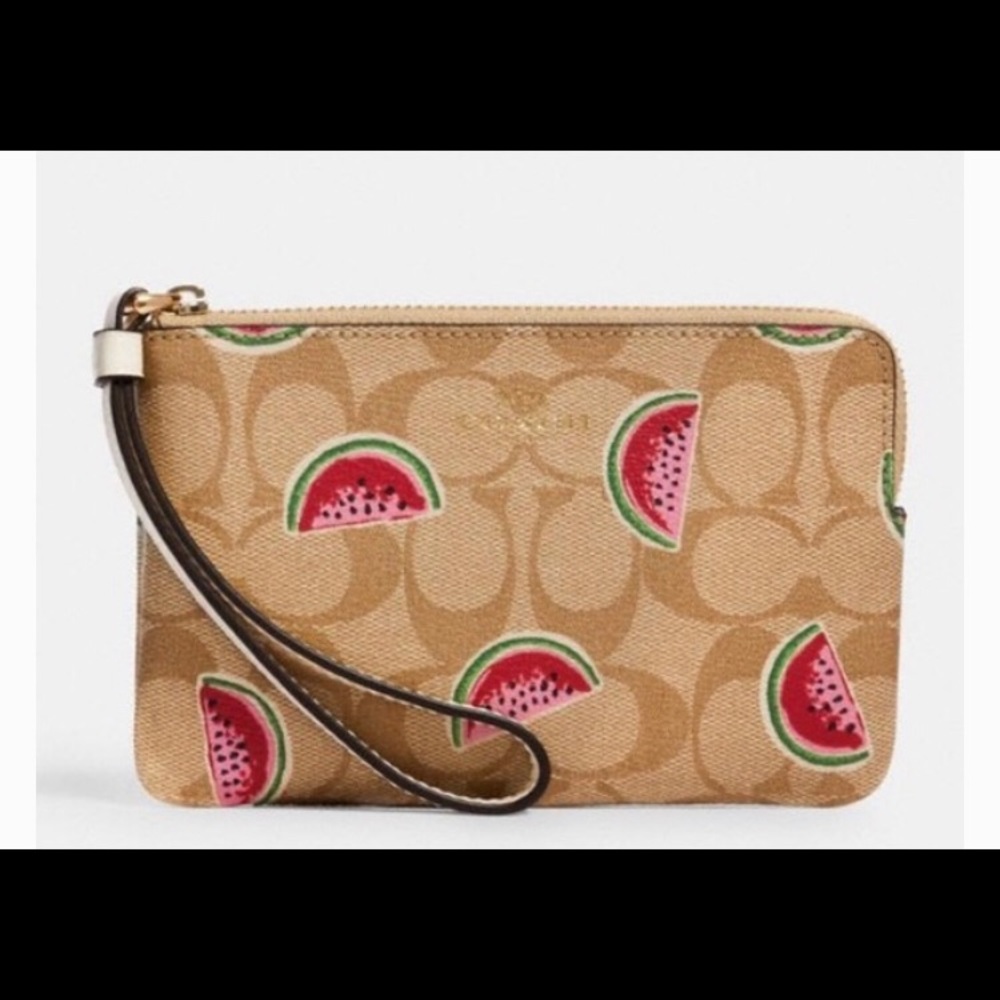 New Coach Corner Zip Wristlet w/ Watermelon Print
